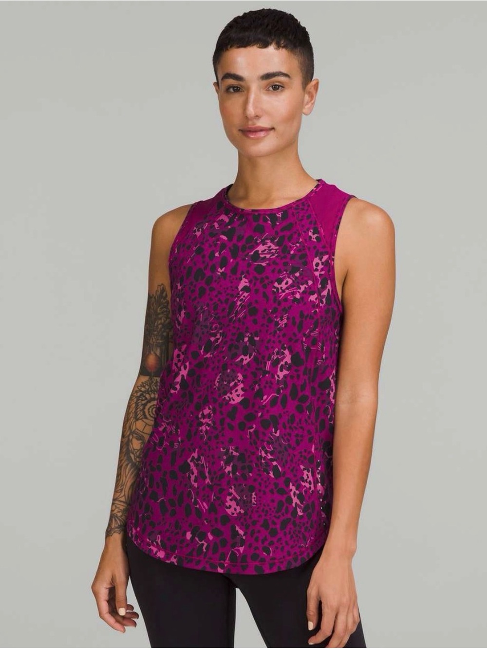 Lululemon Sculpt Tank Pink Leopard Animal Print Mesh Back 12/14 EUC